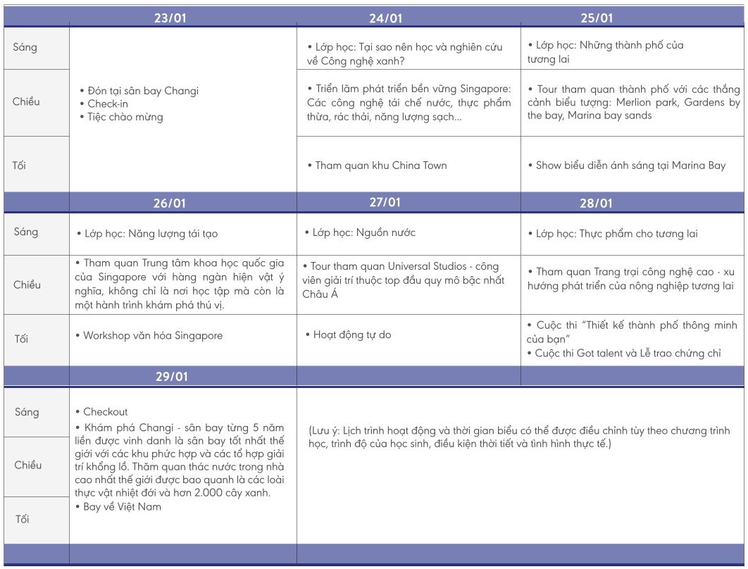 Lịch trình hoạt động trại Sing