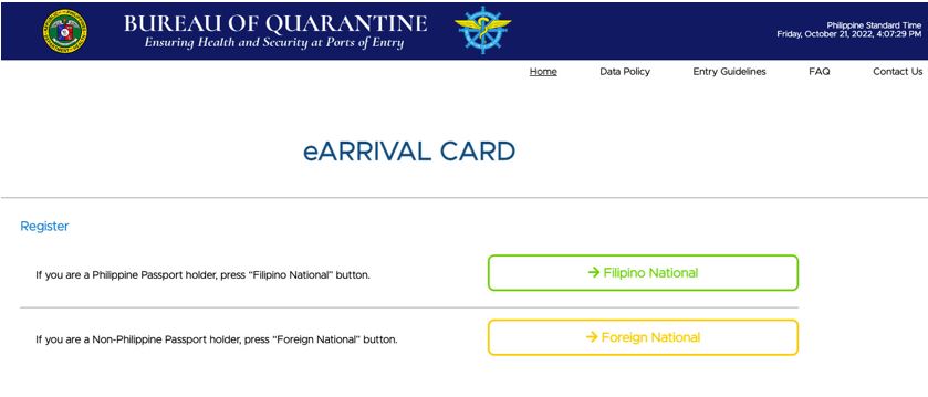 Giao diện web khai báo eArrival Card
